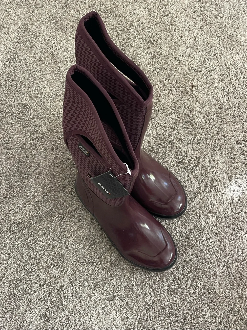 Bogs Purple Houndstooth Print Waterproof Tall Boot